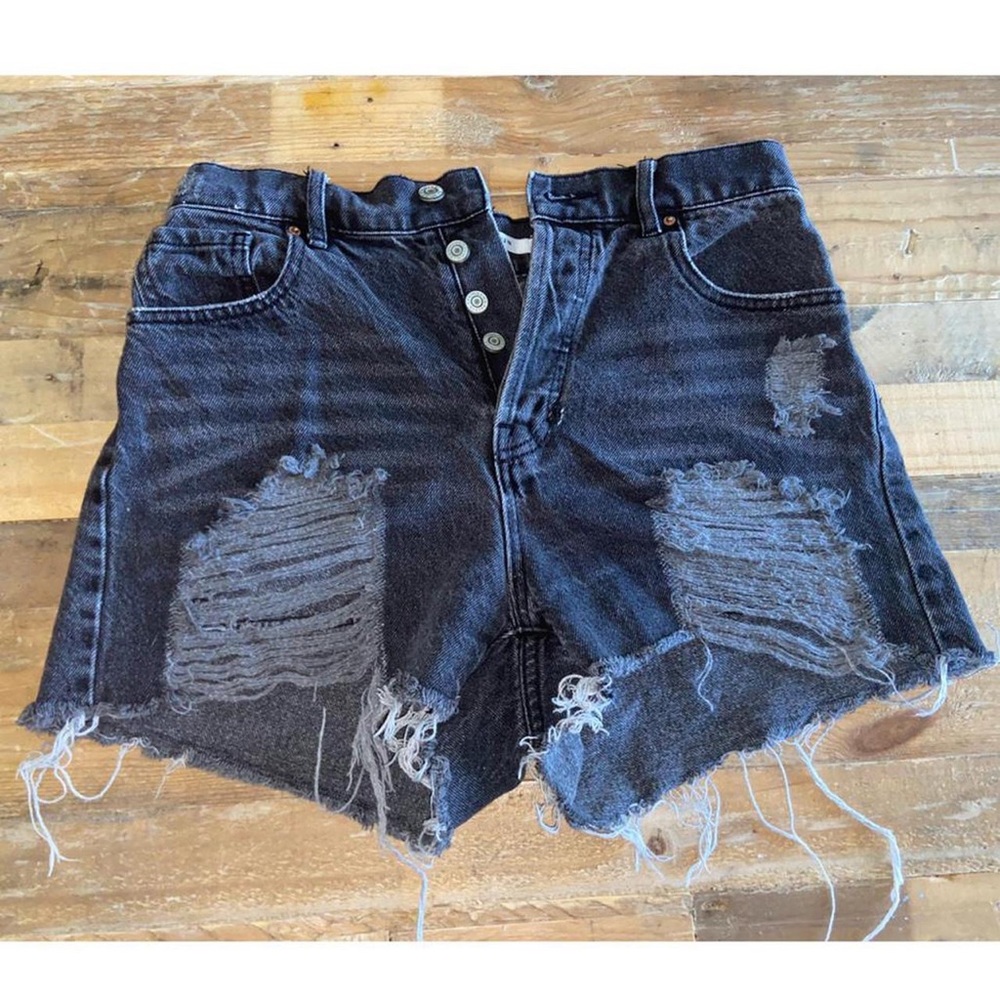 high waisted black denim shorts